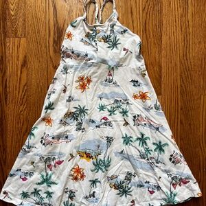 Old Navy Summer Dress with Printed Tropical Beach Motif, Girls Size 8
